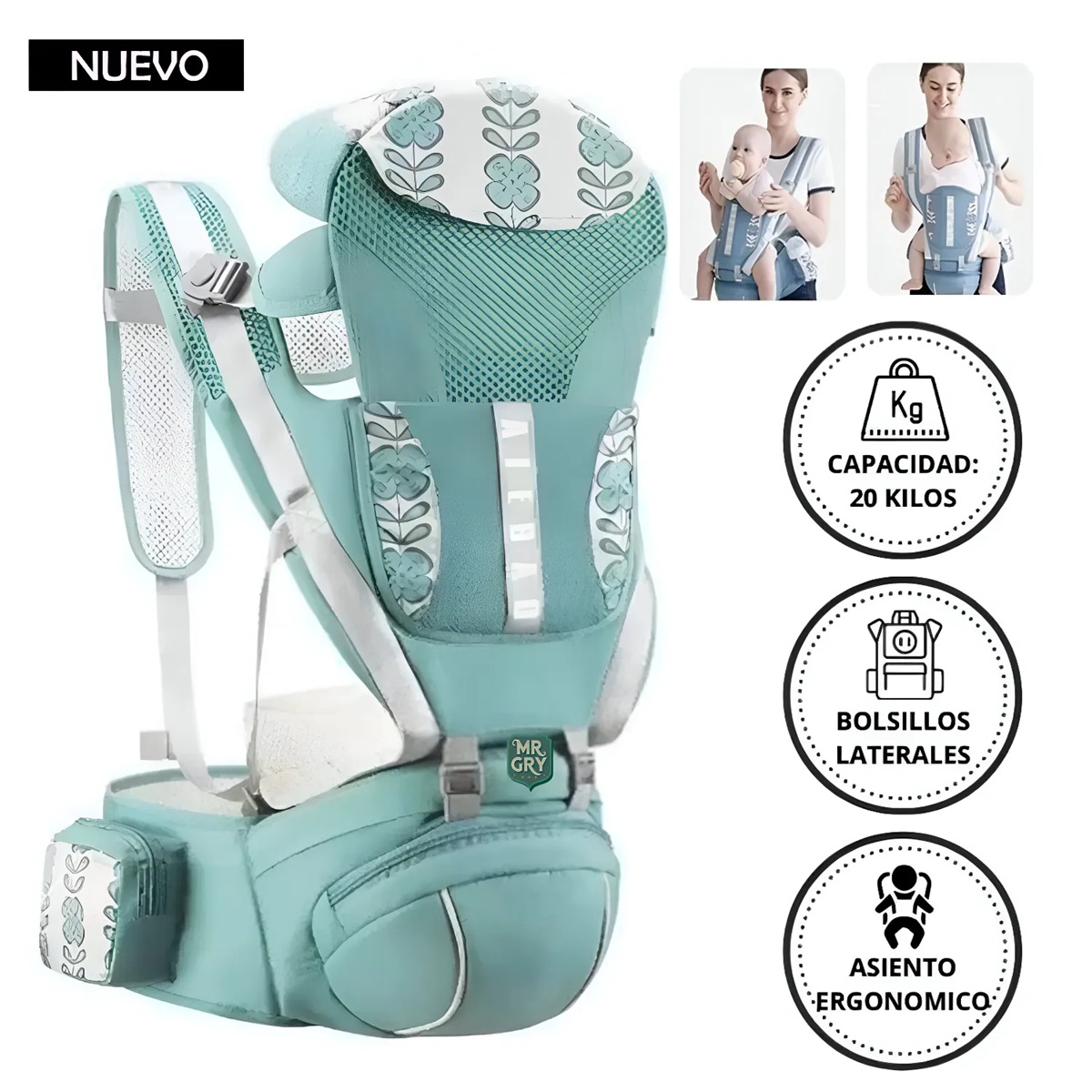 CANGURO PARA BEBÉ ERGONÓMICO ÚNICA MIA VERDE - 1