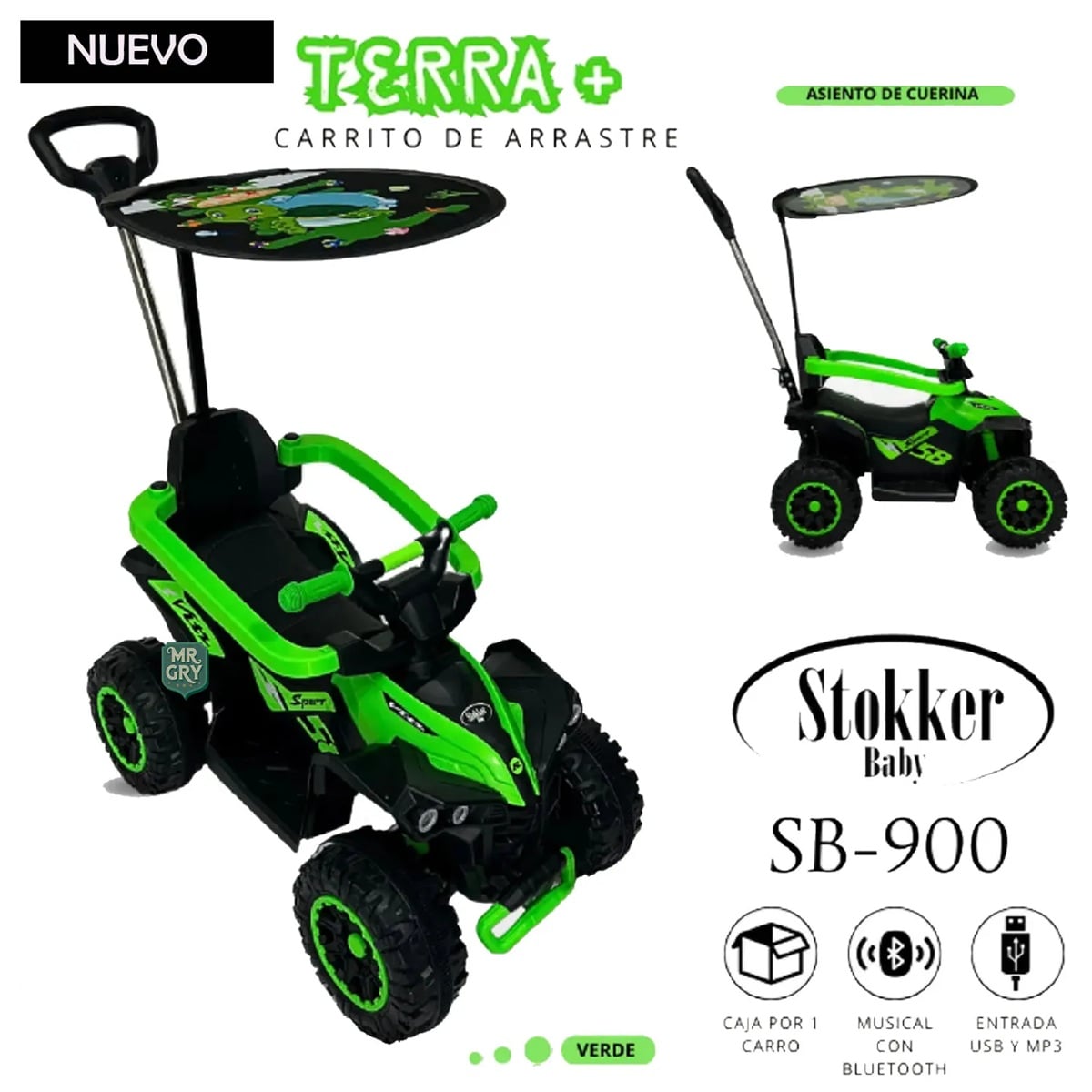 CORREPASILLO CARRITO DE ARRASTRÉ TERRA MUSICAL BLUETOOTH VERDE - 1