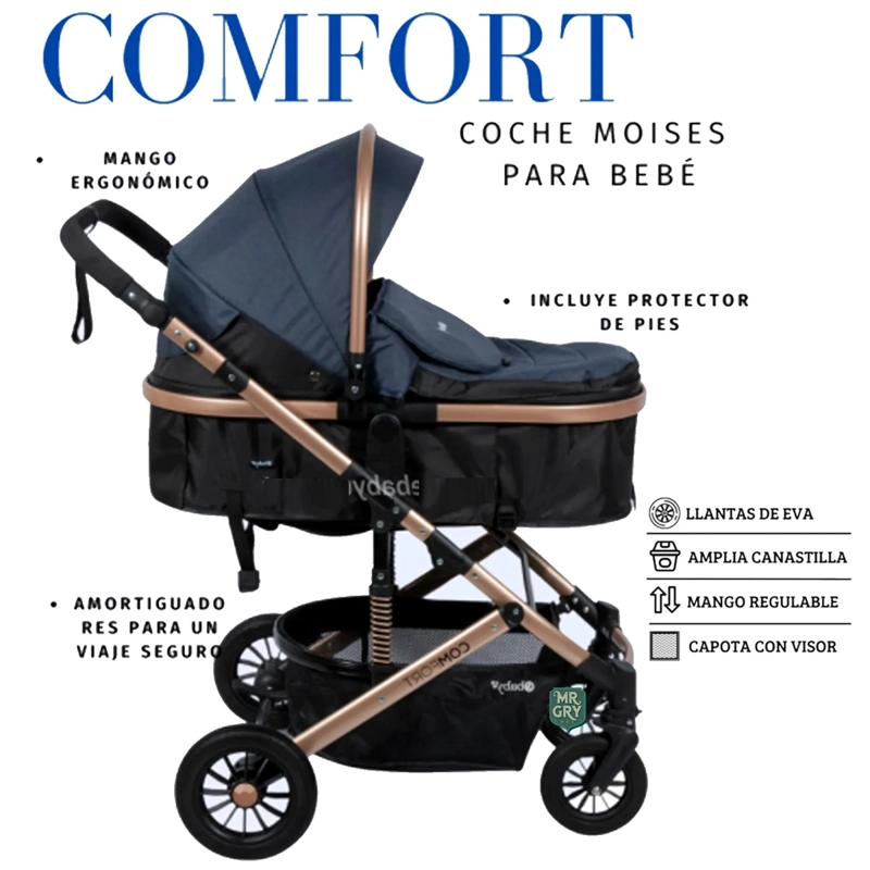 COCHE CUNA MOISÉS DE LUJO COMFORT AZUL - 1