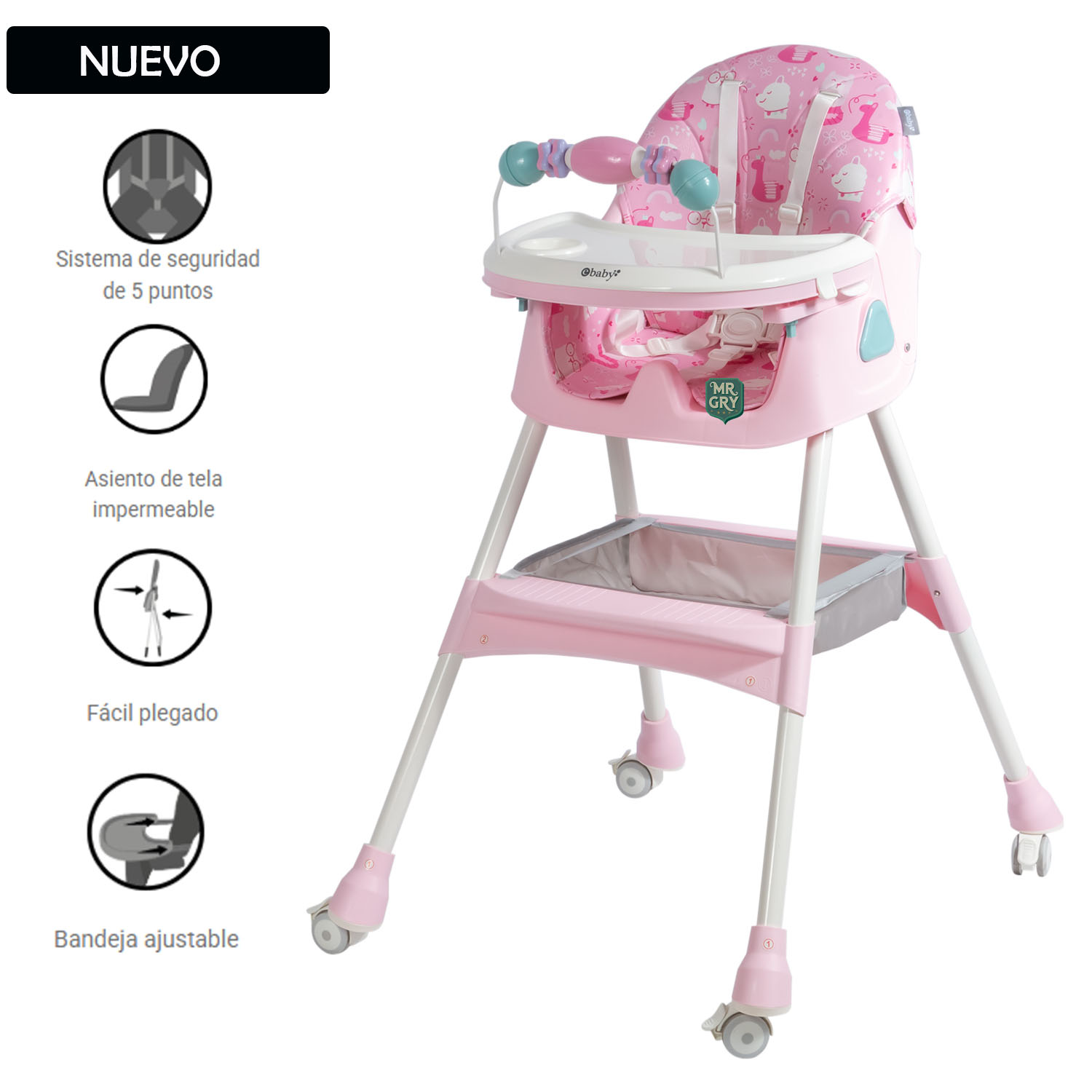 NUEVA SILLA DE COMER EBABY PLEGABLE LULU 631-1 FUCSIA - 1
