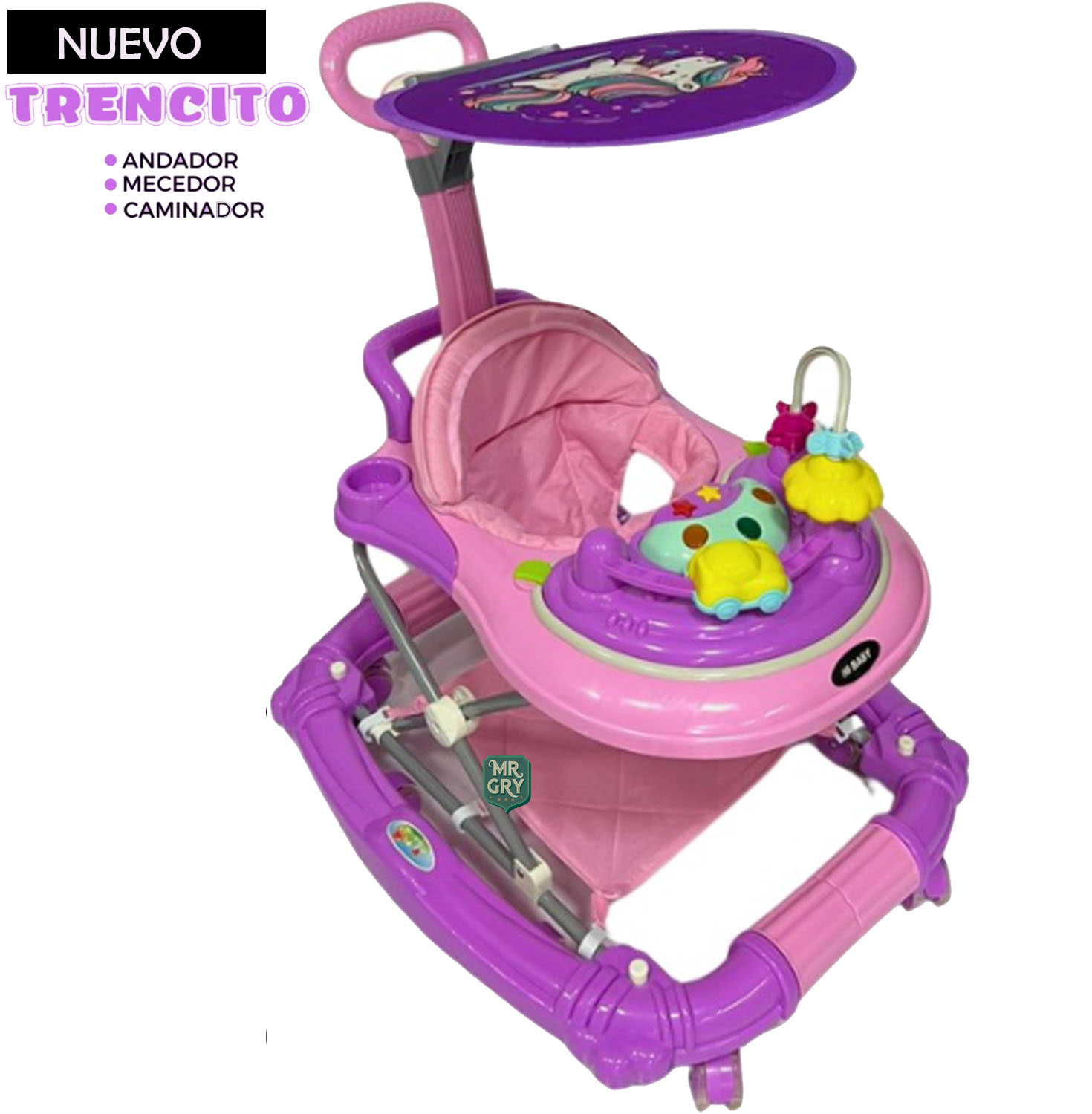 ANDADOR MECEDORA PARA BEBE MUSICAL CON BLUETOOTH LILA - 1