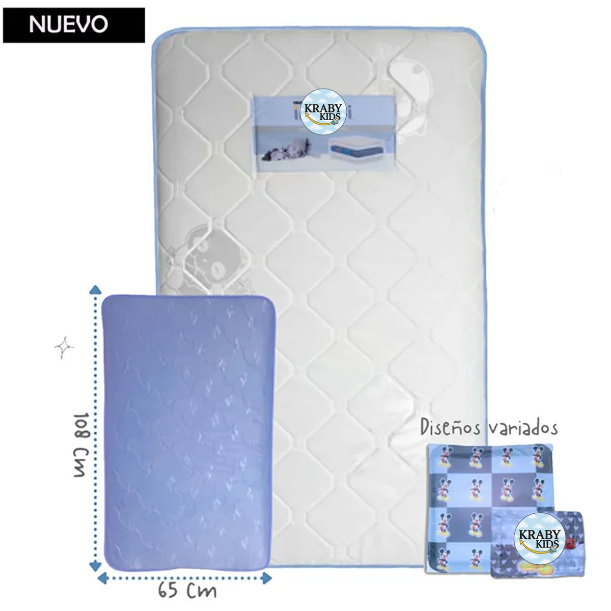 COLCHÓN DE BEBE BORDE FINO CON CAMBIADOR PARA PACK AND PLAY AZUL - 1