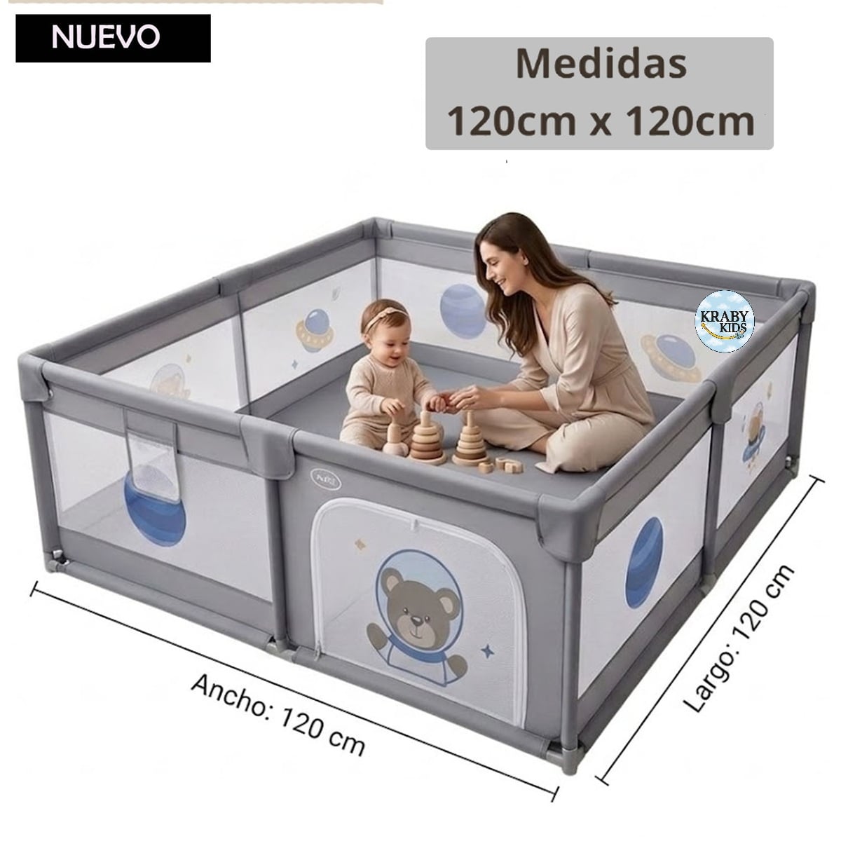 CORRAL CERCO PARA BEBES 120CMX120CM GRIS - 1