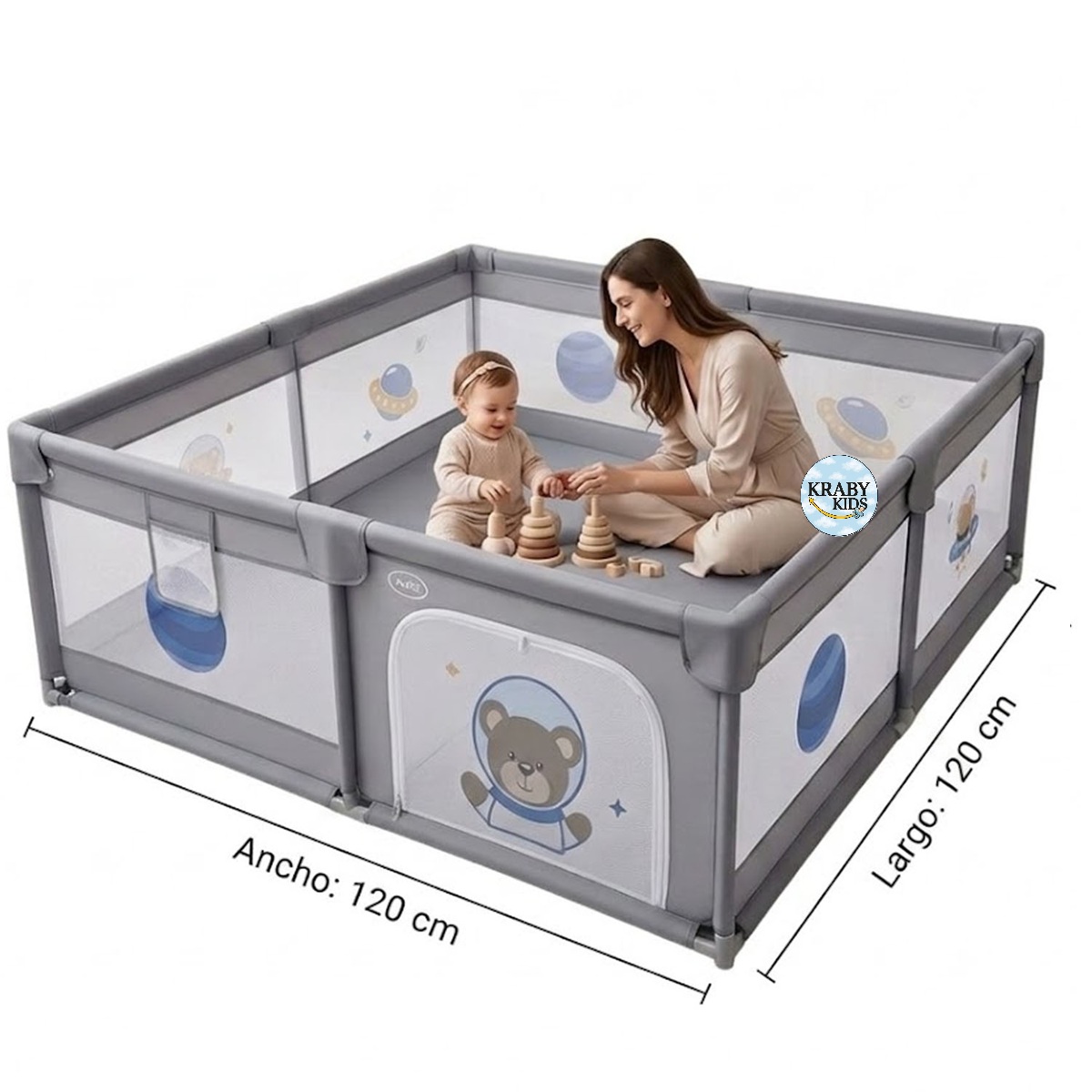 CORRAL CERCO PARA BEBES 120CMX120CM GRIS - 3