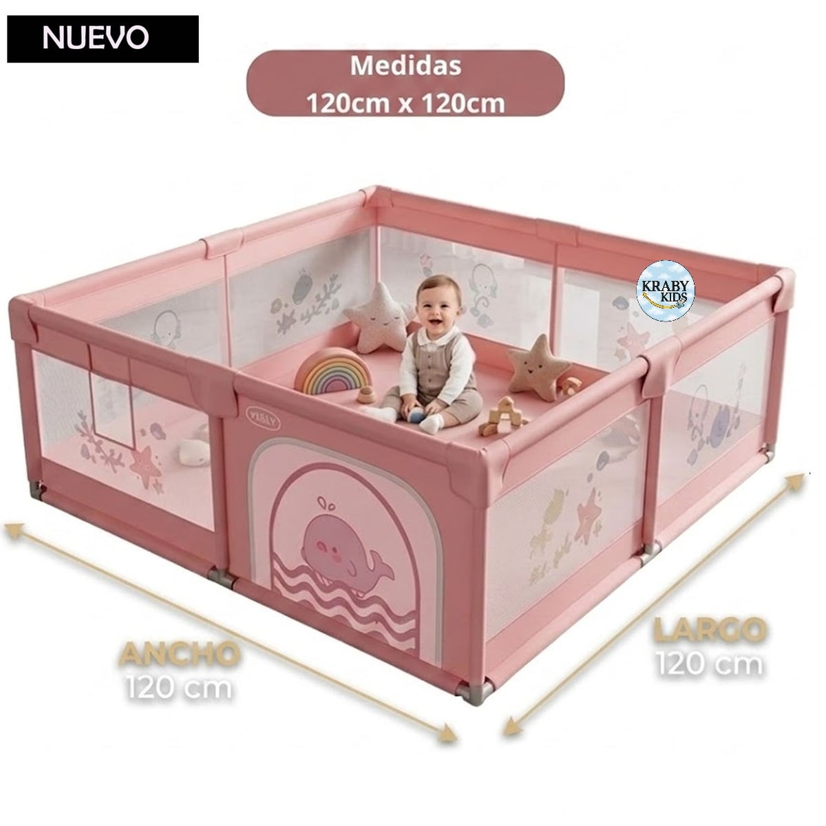 CORRAL CERCO PARA BEBES 120CMX120CM ROSADO - 1