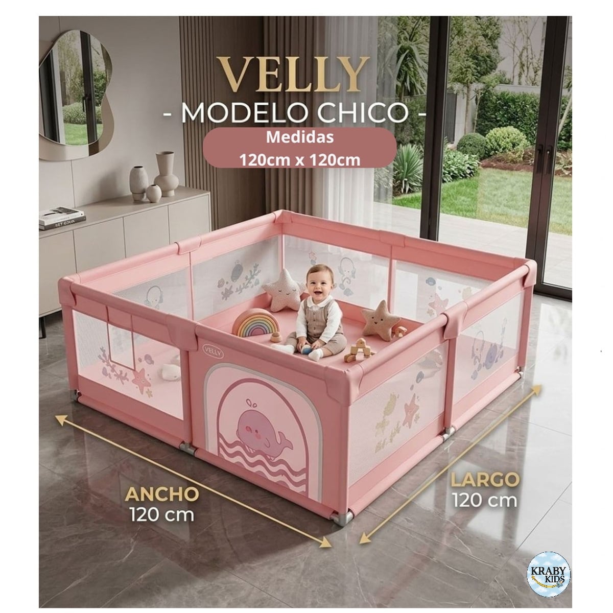 CORRAL CERCO PARA BEBES 120CMX120CM ROSADO - 3