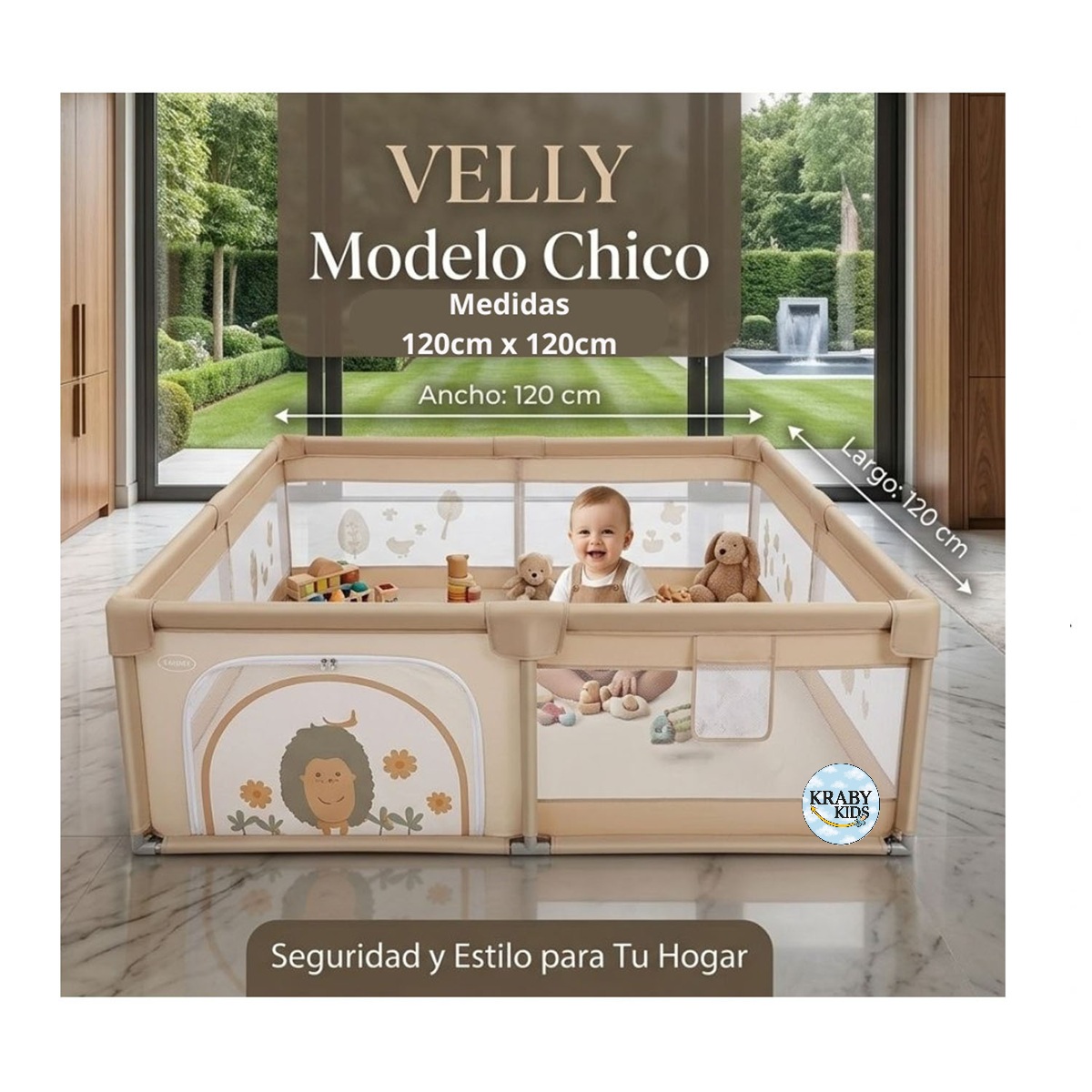 CORRAL CERCO PARA BEBES 120CMX120CM BEIGE - 3