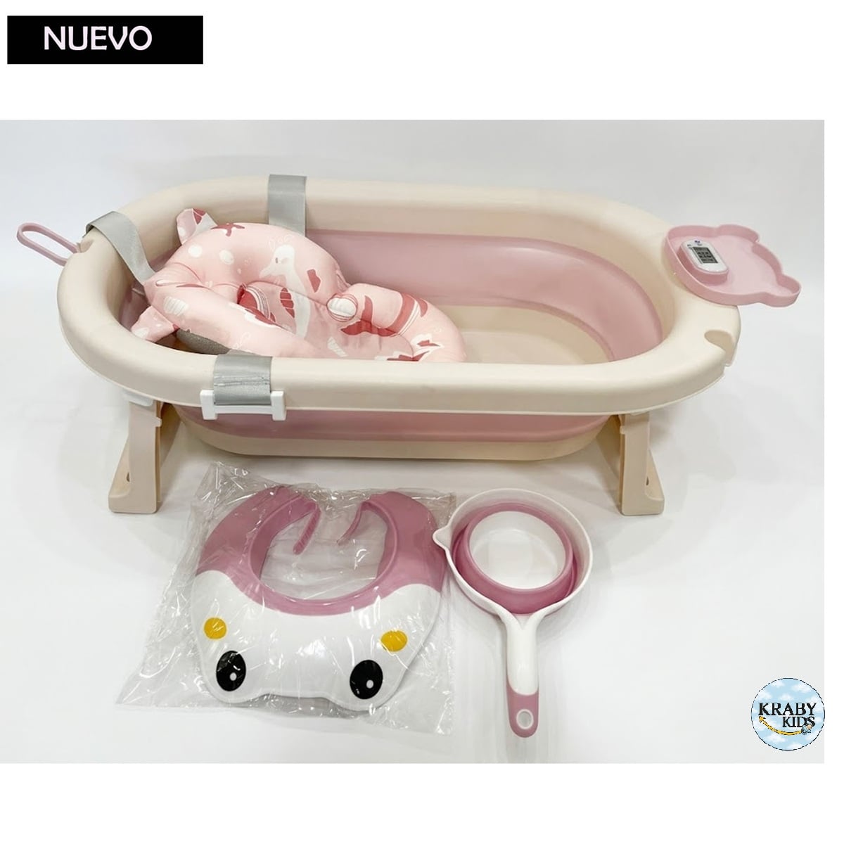 TINA BAÑERA PLEGABLE HAWAI CON TERMÓMETRO ROSADO - 1