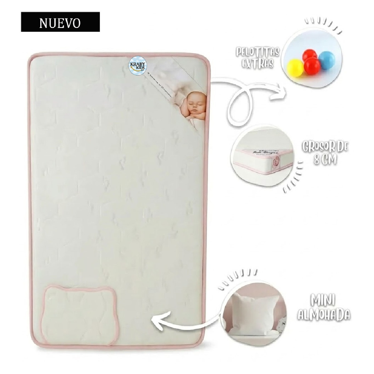 COLCHÓN DE BEBE PARA CUNAS PACK AND PLAY ROSADO - 1