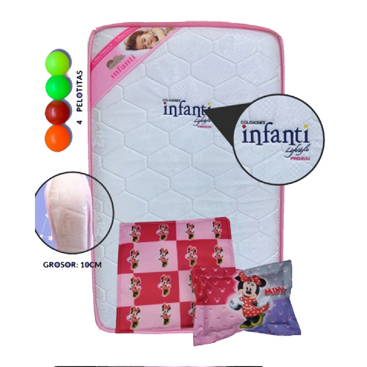 CUNA CORRAL MECEDORA SALLY 716-4 ROSADO +COLCHÓN DE BEBE DELUXE - 4