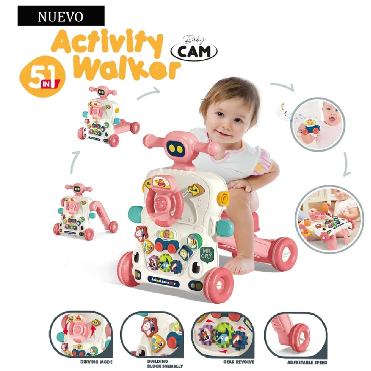 CAMINADOR MULTIFUNCIONAL 5 EN 1 ROSADO - 1
