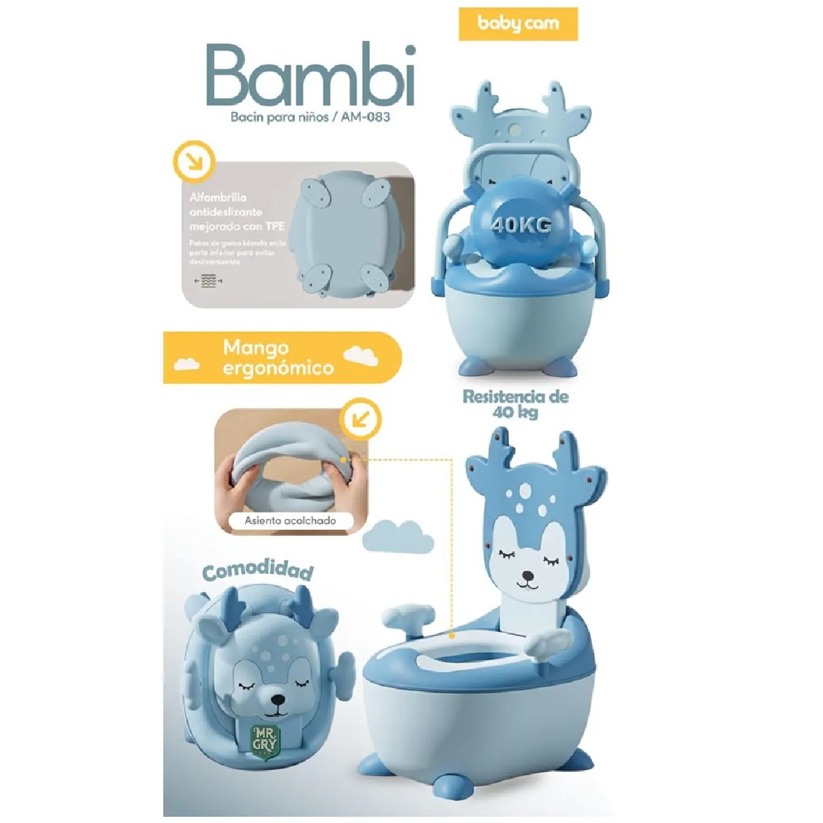 BACÍN ENTRENADOR PARA BEBES BAMBI AZUL - 3