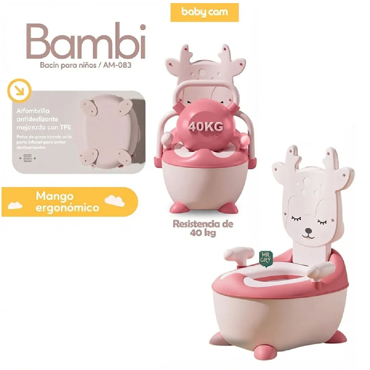 BACÍN ENTRENADOR PARA BEBES BAMBI ROSADO - 3