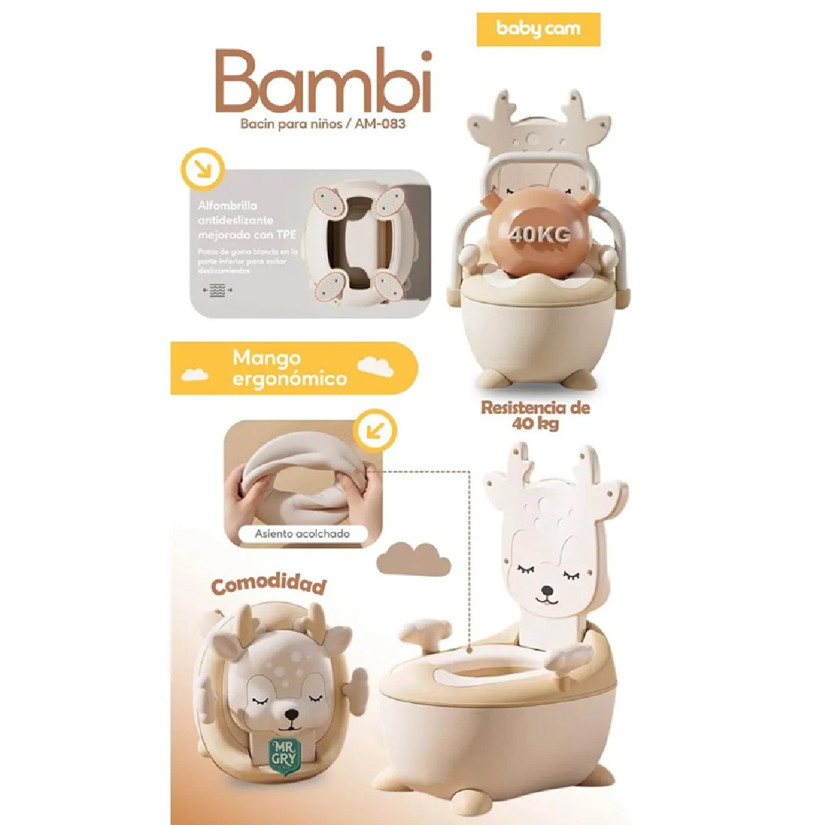 BACÍN ENTRENADOR PARA BEBES BAMBI ROSADO - 4