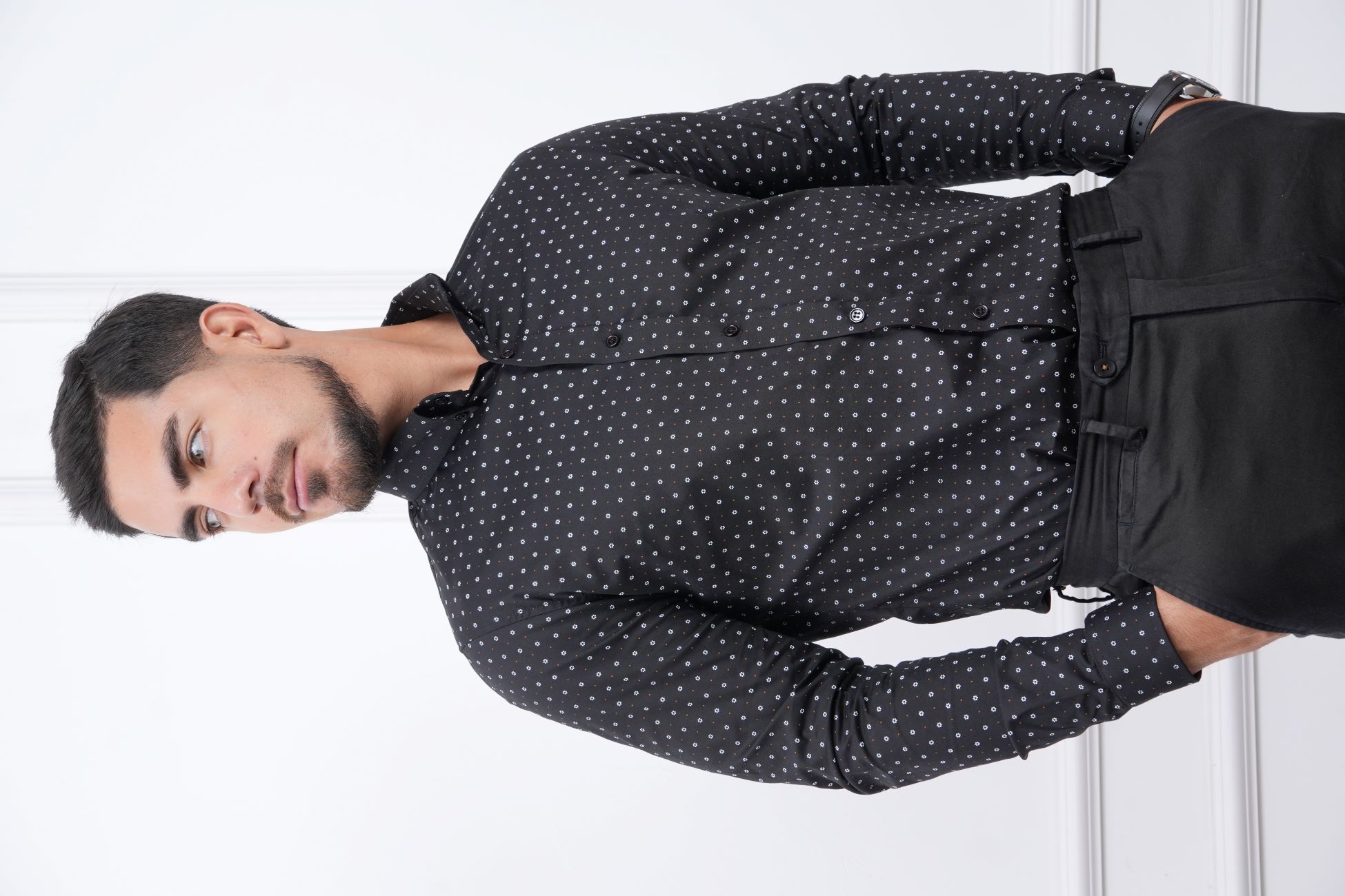 CAMISA MEHIVIC SLIM FIT MICRO PUNTOS MANGA LARGA CUELLO CAMISERO - 1
