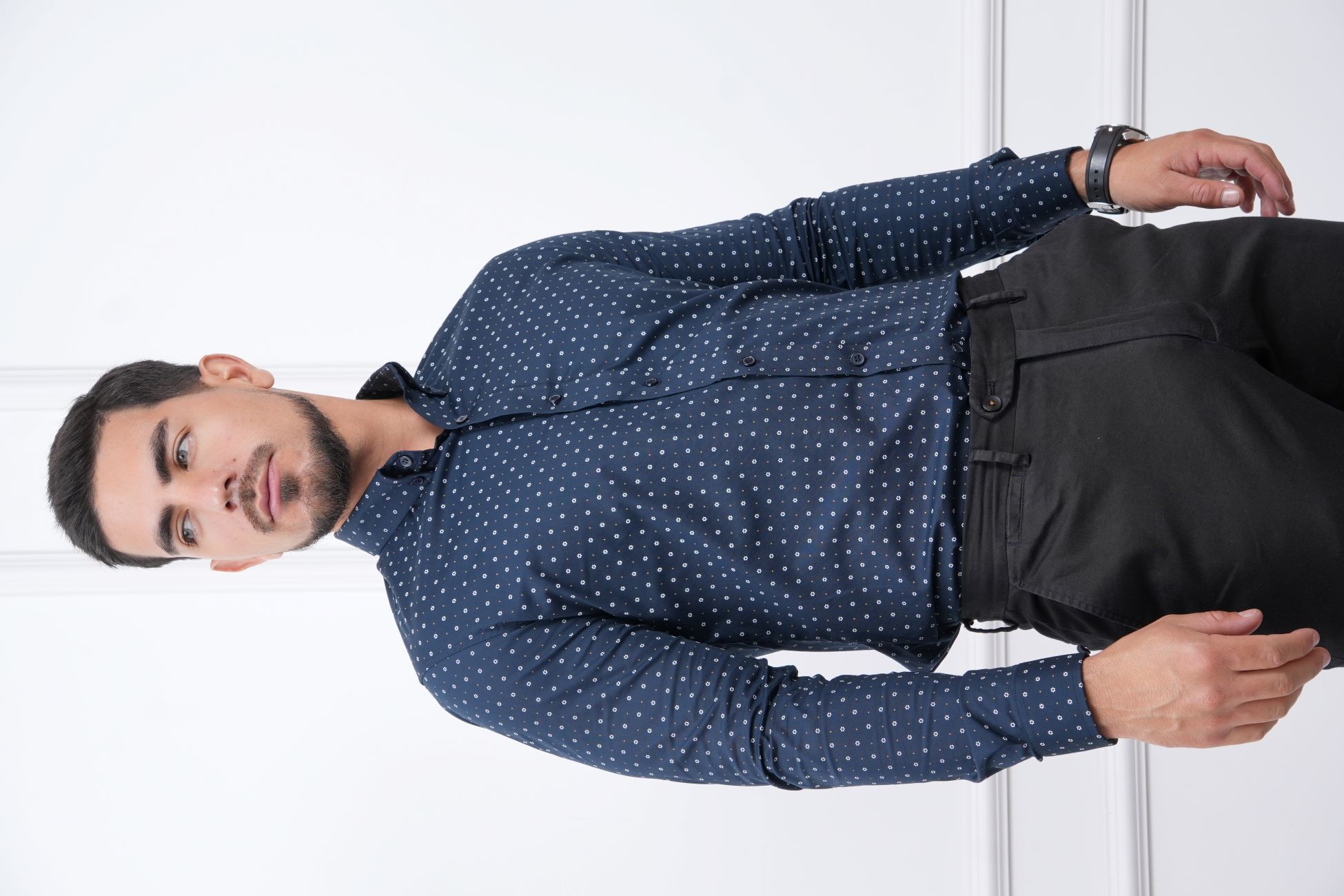 CAMISA MEHIVIC SLIM FIT MICRO PUNTOS MANGA LARGA CUELLO CAMISERO - 2