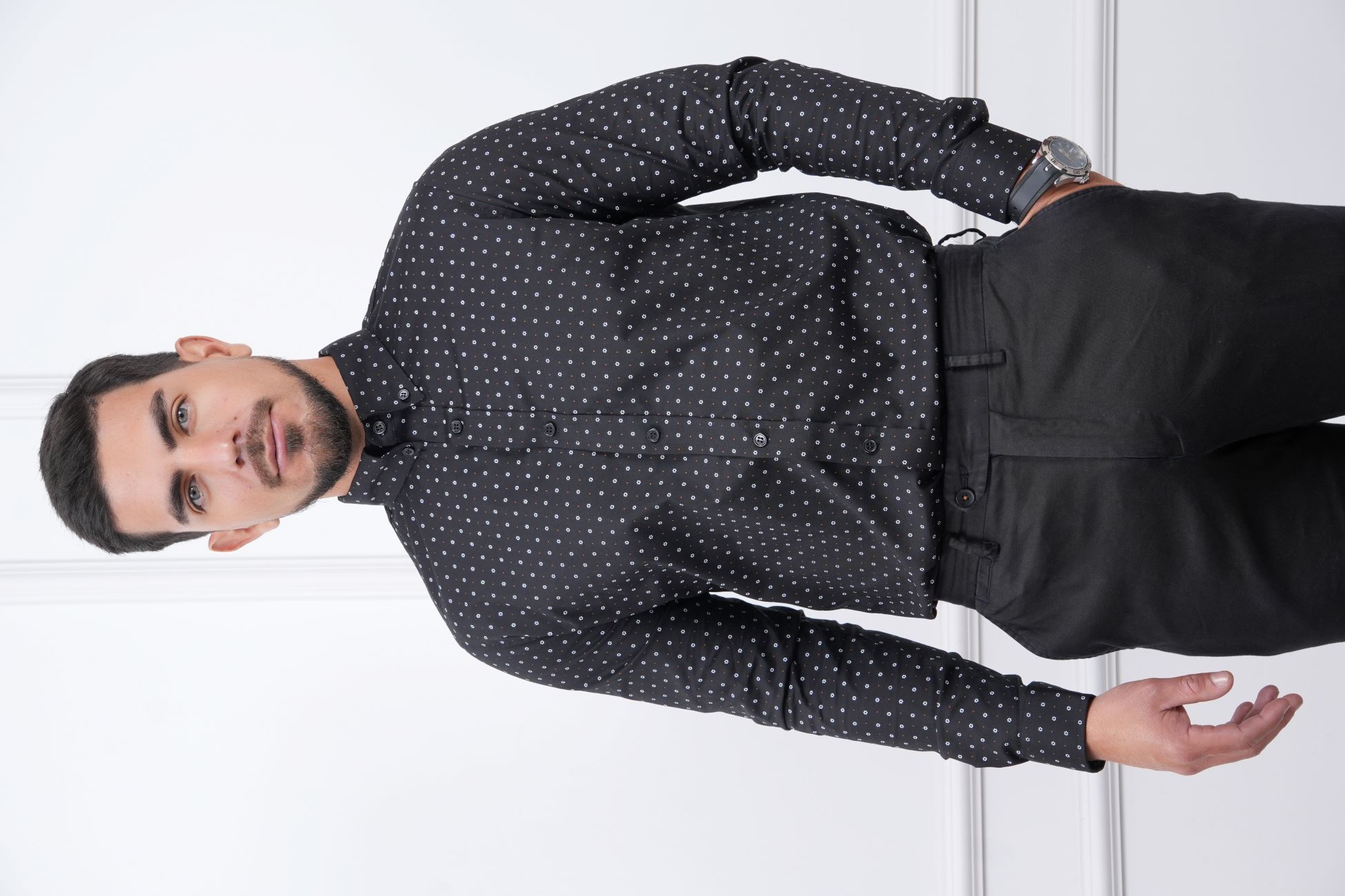 CAMISA MEHIVIC SLIM FIT MICRO PUNTOS MANGA LARGA CUELLO CAMISERO - 2