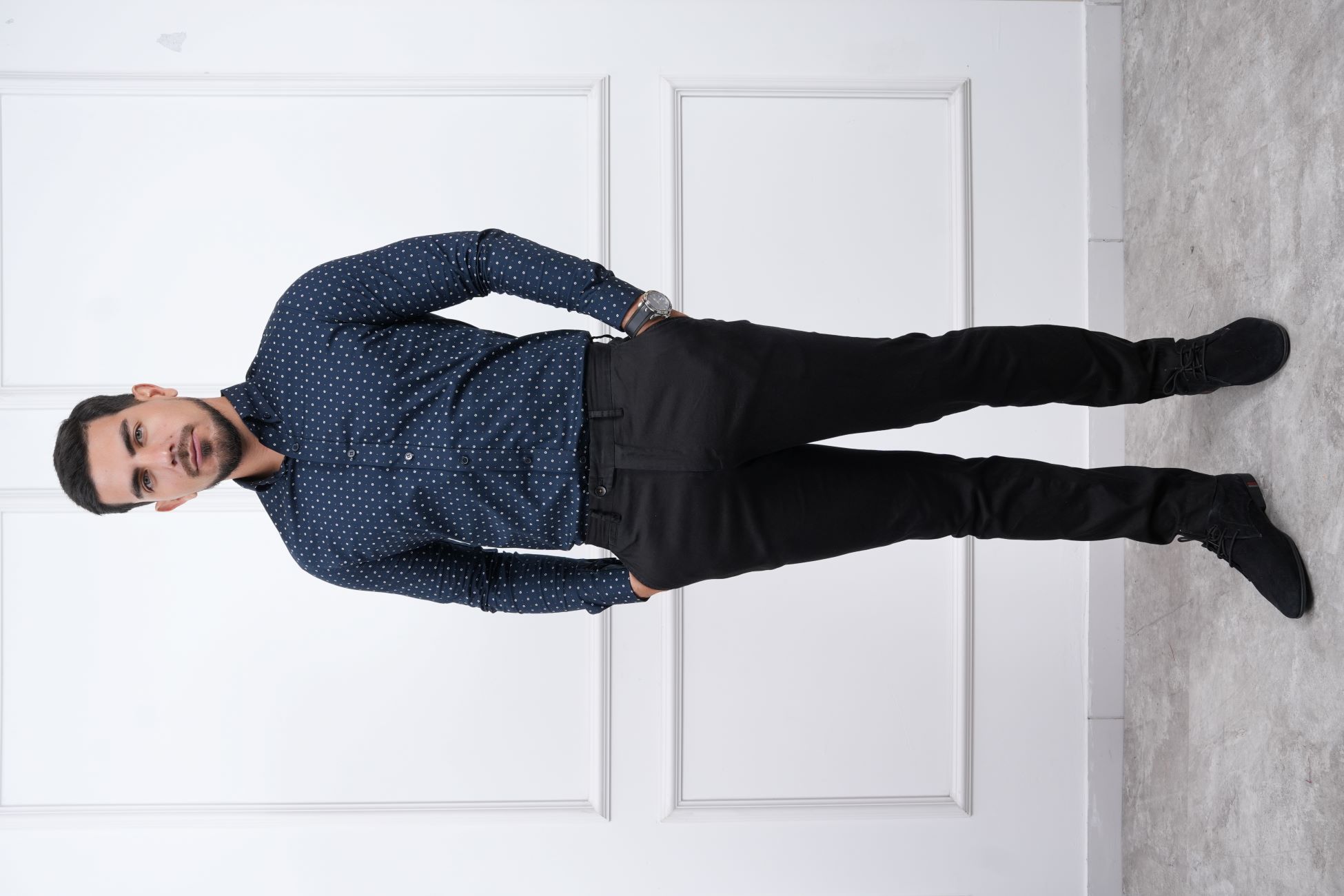 CAMISA MEHIVIC SLIM FIT MICRO PUNTOS MANGA LARGA CUELLO CAMISERO - 3