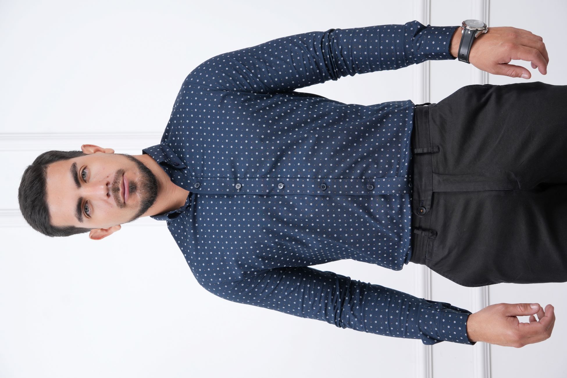 CAMISA MEHIVIC SLIM FIT MICRO PUNTOS MANGA LARGA CUELLO CAMISERO - 4