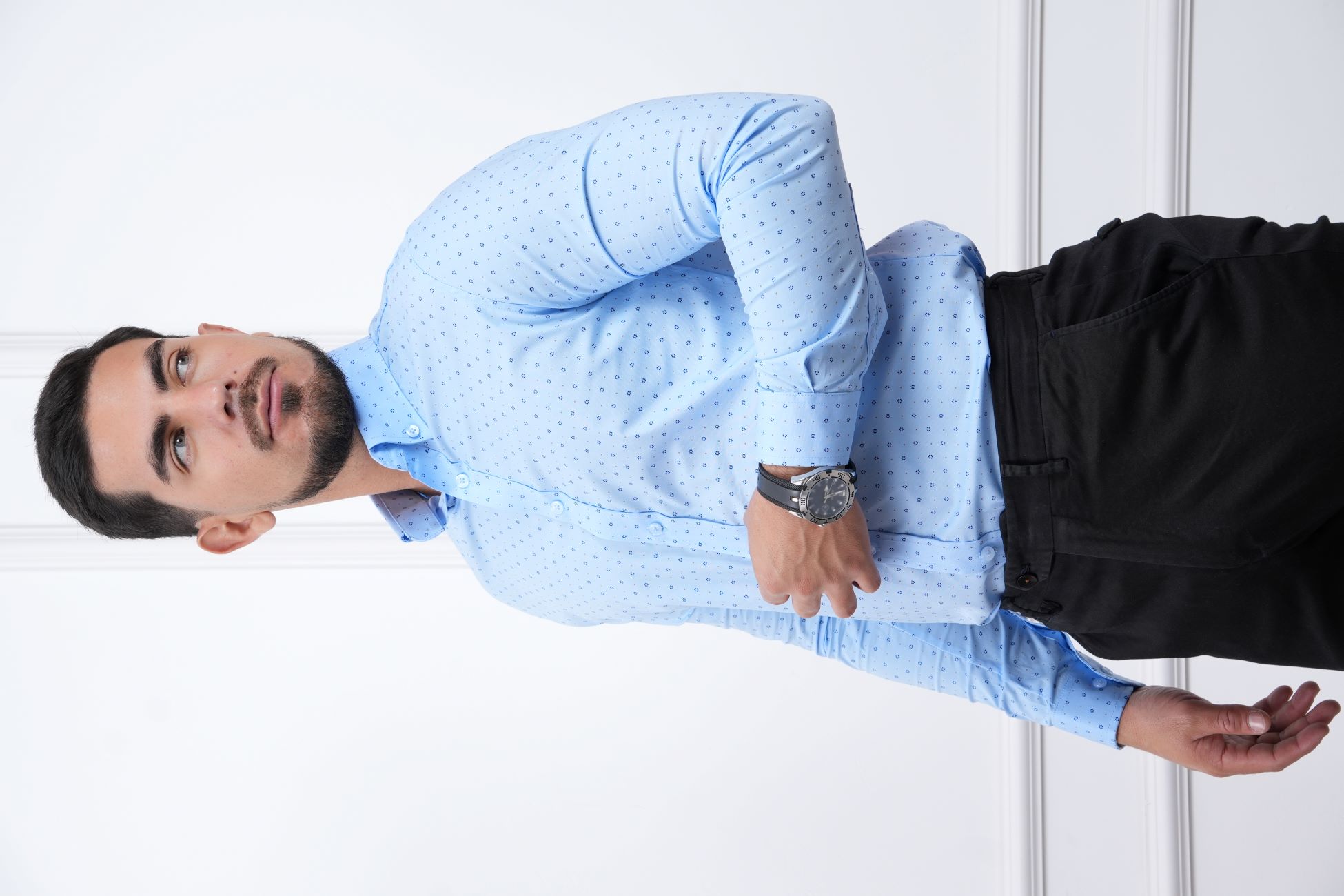 CAMISA MEHIVIC SLIM FIT MICRO PUNTOS MANGA LARGA CUELLO CAMISERO - 5