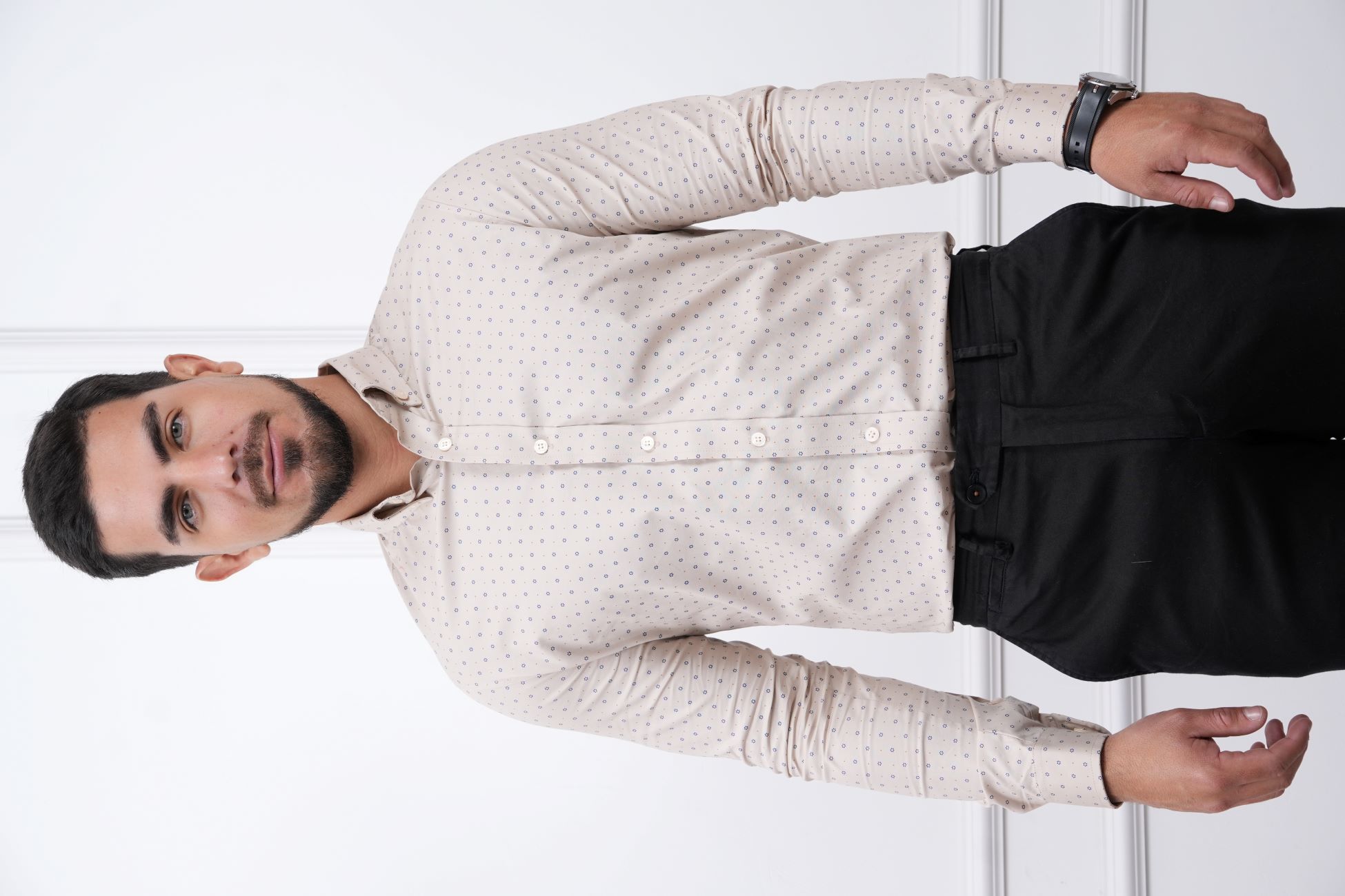 CAMISA MEHIVIC SLIM FIT MICRO PUNTOS MANGA LARGA CUELLO CAMISERO - 6
