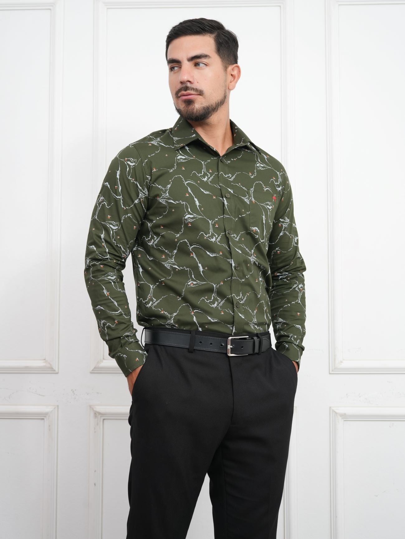 CAMISA HOMBRE SLIM FIT POPELINA ALGODÓN CUELLO CAMISERO DISEÑO MODERNO - 1