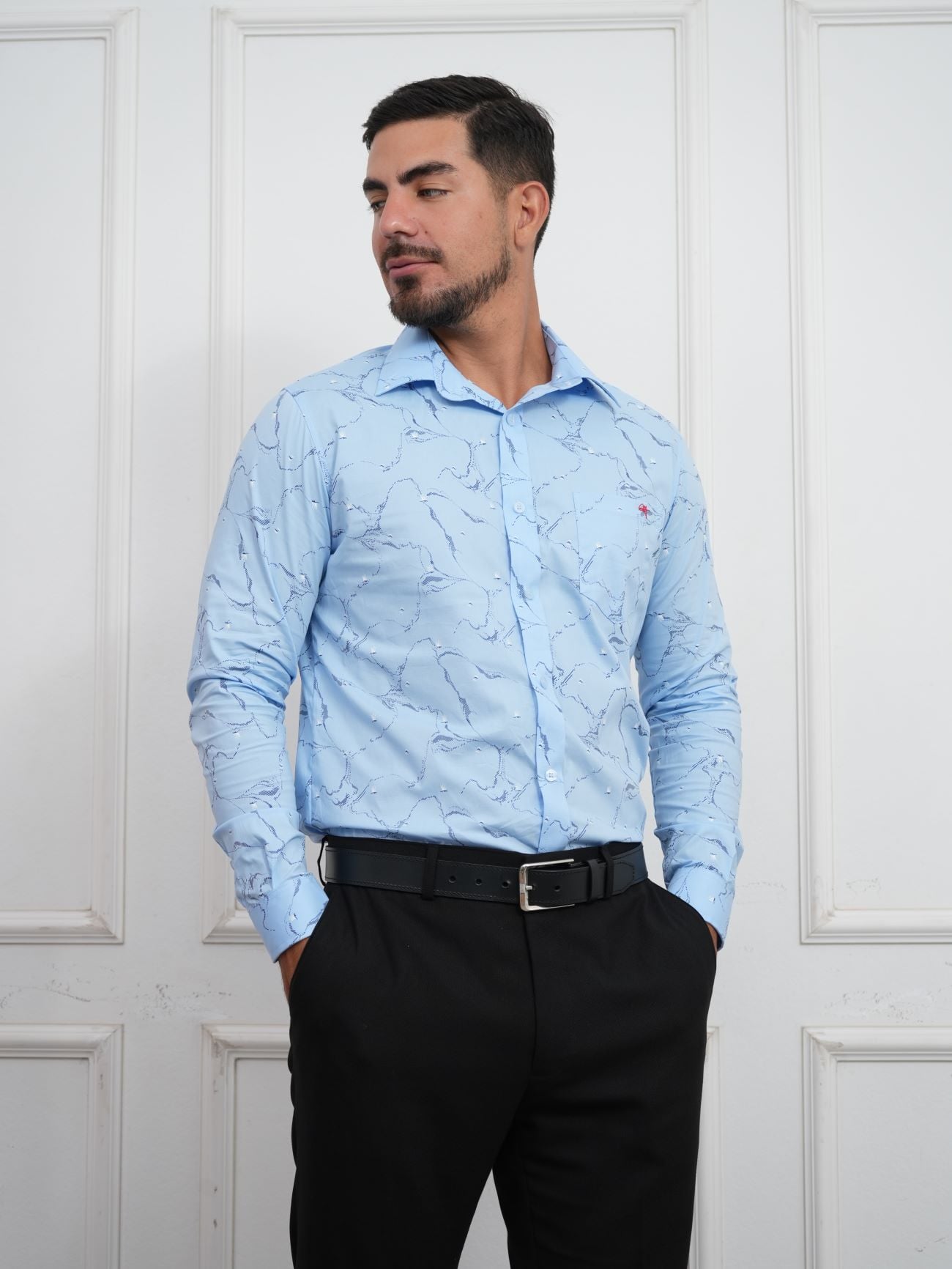 CAMISA HOMBRE SLIM FIT POPELINA ALGODÓN CUELLO CAMISERO DISEÑO MODERNO - 2