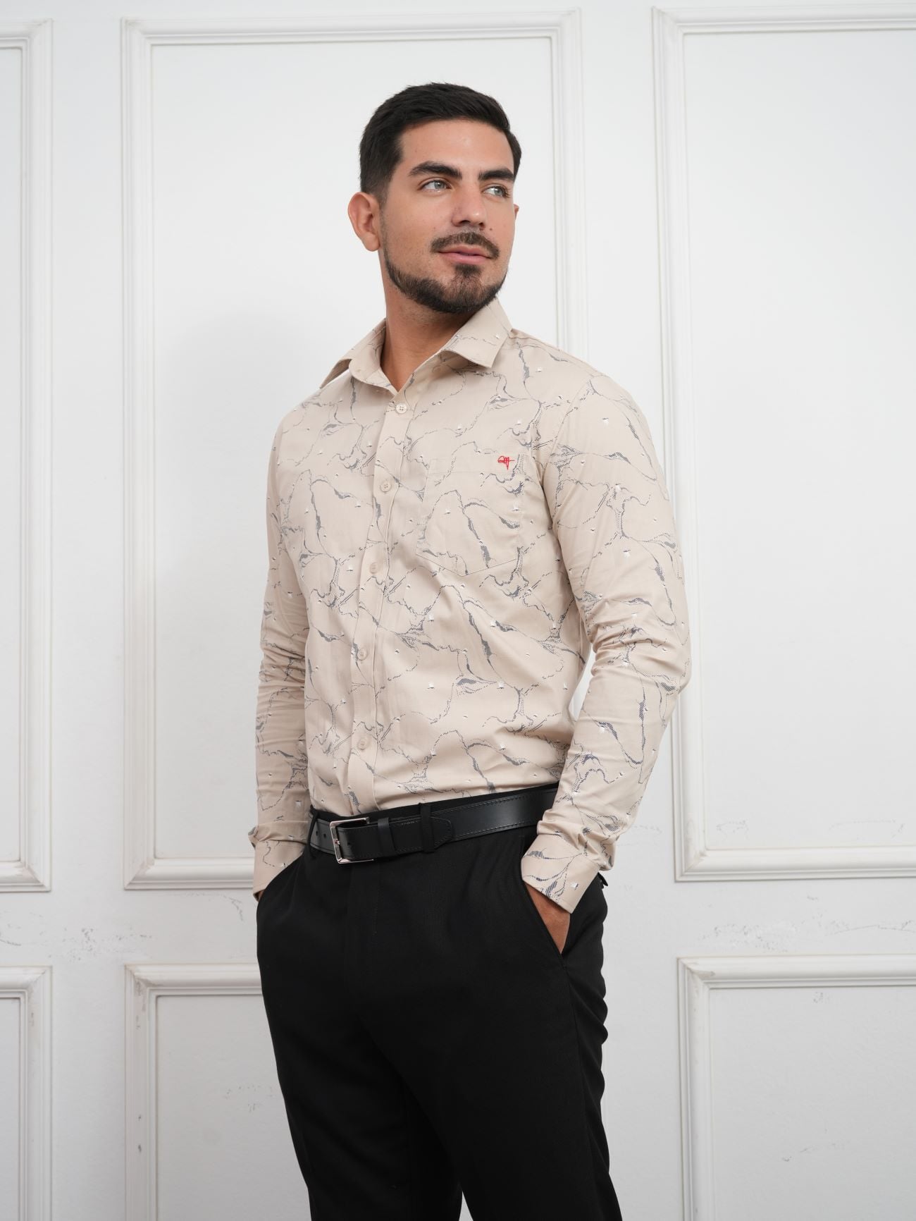 CAMISA HOMBRE SLIM FIT POPELINA ALGODÓN CUELLO CAMISERO DISEÑO MODERNO - 3