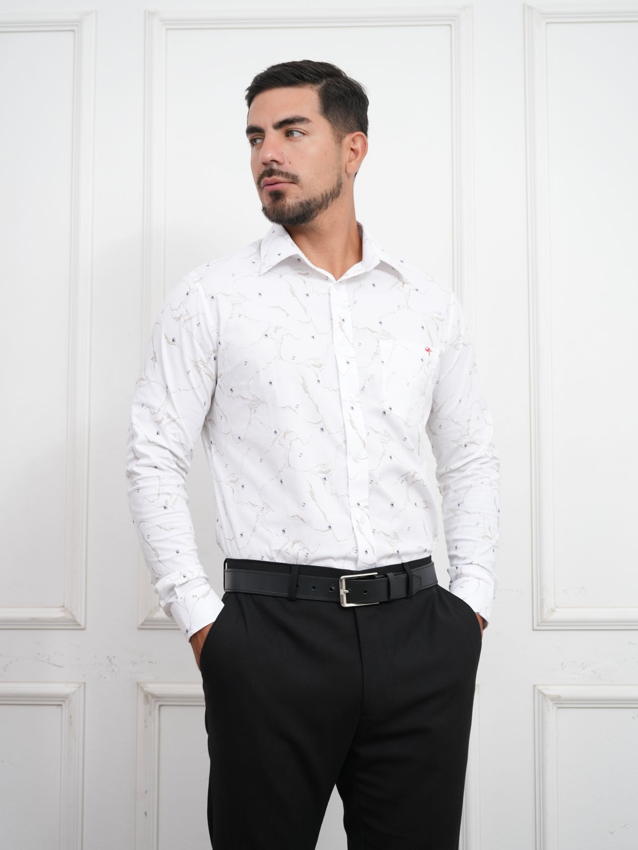 CAMISA HOMBRE SLIM FIT POPELINA ALGODÓN CUELLO CAMISERO DISEÑO MODERNO - 4