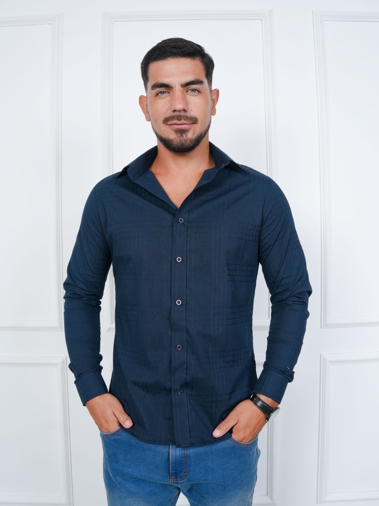 CAMISA HOMBRE MEHIVIC SLIM FIT RAYAS PREMIUM 100% ALGODÓN NACIONAL MANGA LARGA - 1