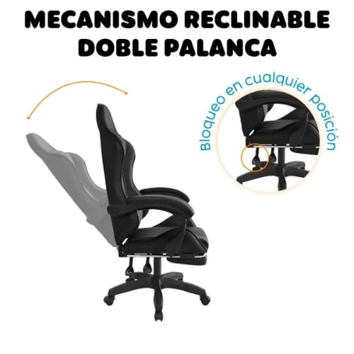 SILLA GAMER GK NEGRA CON REPOSAPIÉS – CONFORT EXTREMO Y DISEÑO ERGONÓMICO - 2