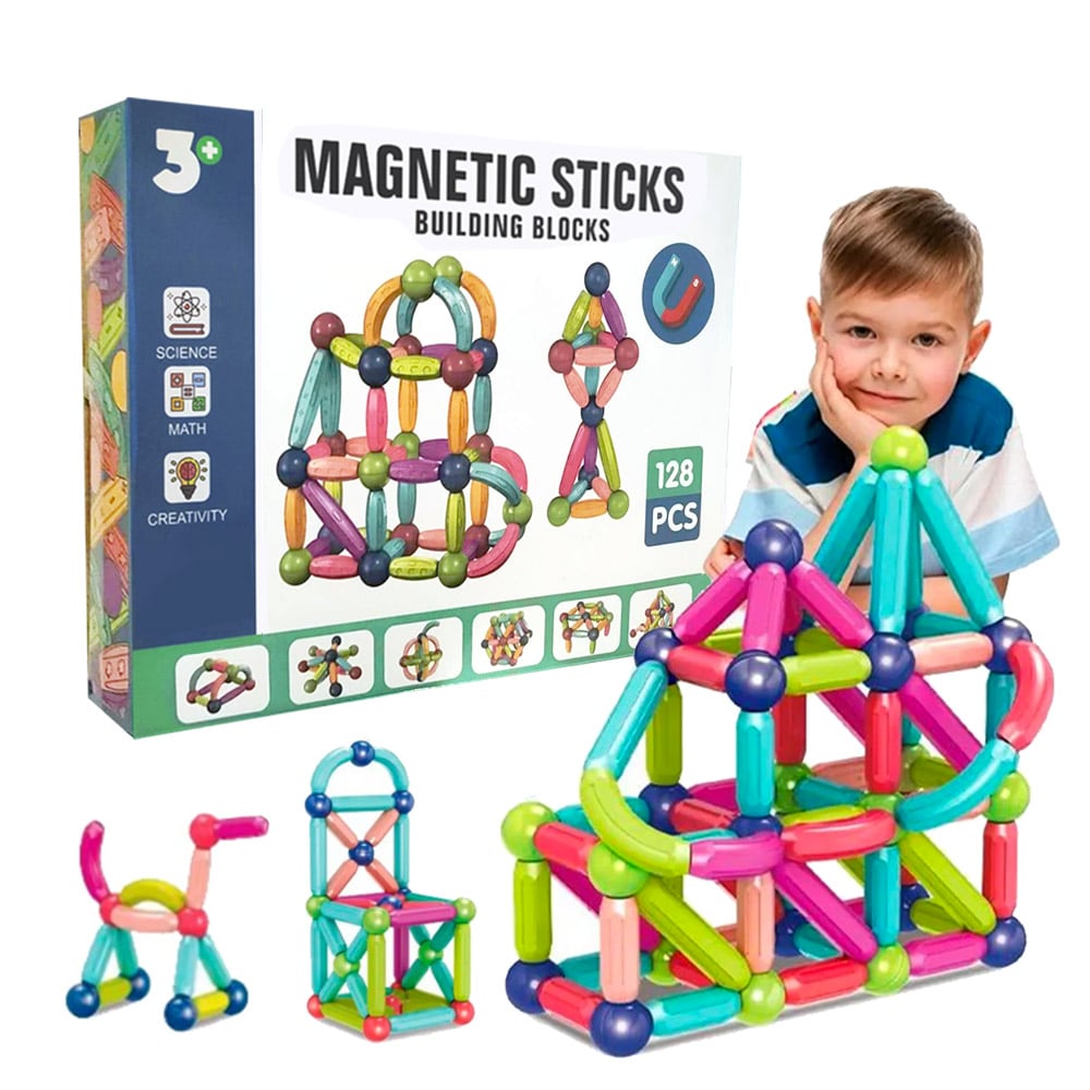 JUEGO BLOQUES MAGNETICS CONECTORES MAGNETICOS STICKS 128 PZAS - 1
