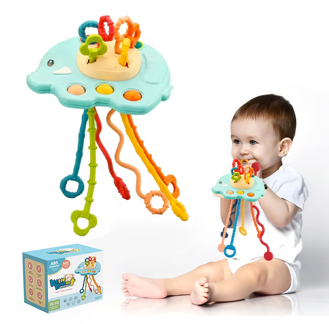 JUGUETE SENSORIAL JALA CUERDAS ELEFANTE CELESTE BEBES - 1