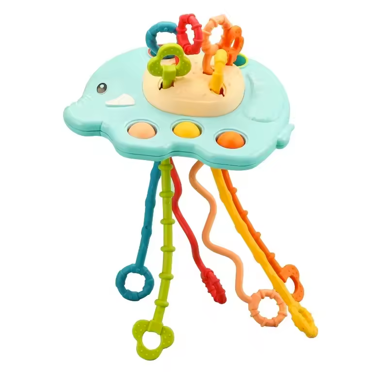 JUGUETE SENSORIAL JALA CUERDAS ELEFANTE CELESTE BEBES - 2