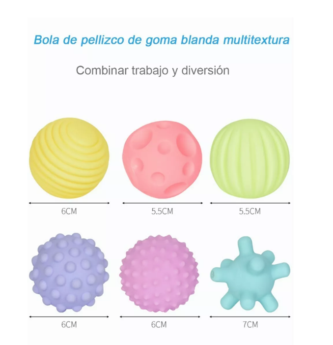 SET 6 PELOTAS SENSORIALES DIDÁCTICAS PARA BEBÉ CON TEXTURAS - 2