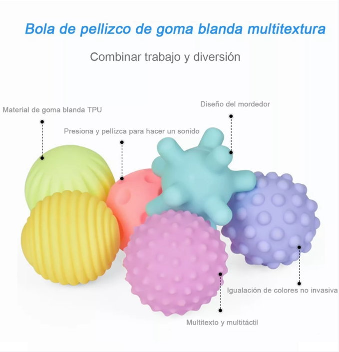 SET 6 PELOTAS SENSORIALES DIDÁCTICAS PARA BEBÉ CON TEXTURAS - 3