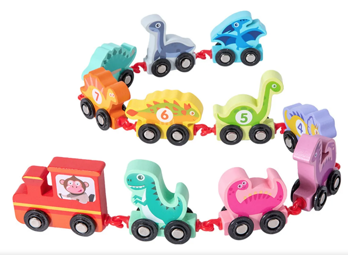 JUGUETE DE TREN EDUCATIVO DIGITAL DE DINOSAURIO DE MADERA - 1