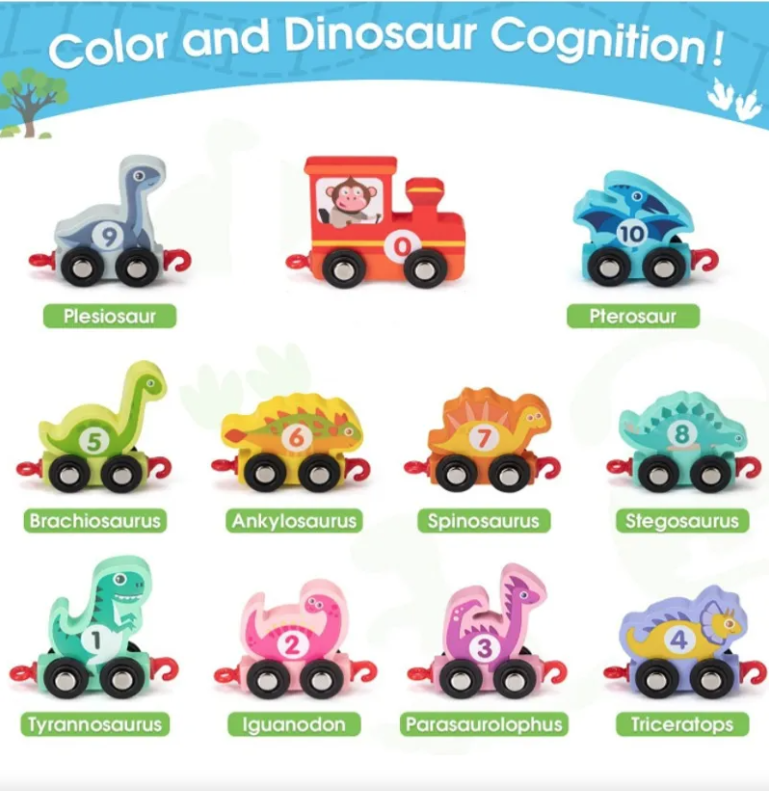 JUGUETE DE TREN EDUCATIVO DIGITAL DE DINOSAURIO DE MADERA - 3