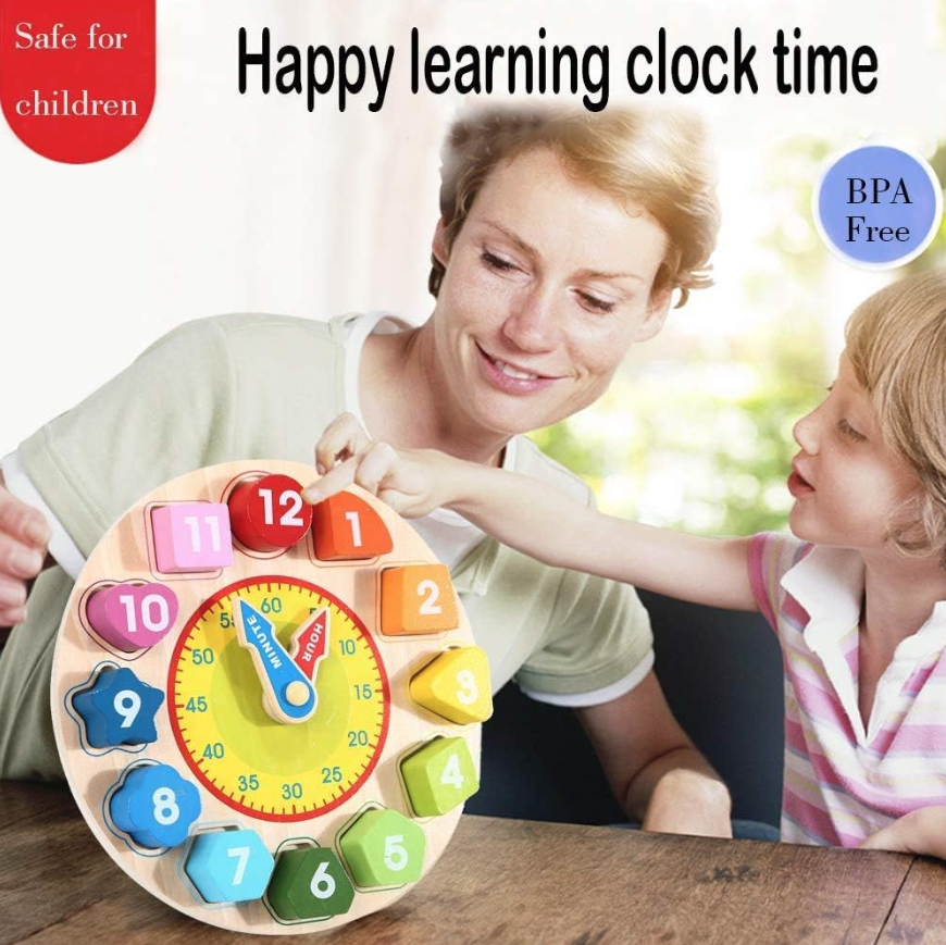 JUEGO DIDACTICO RELOJ DE MADERA CON BLOQUES DE ENCAJE - 3