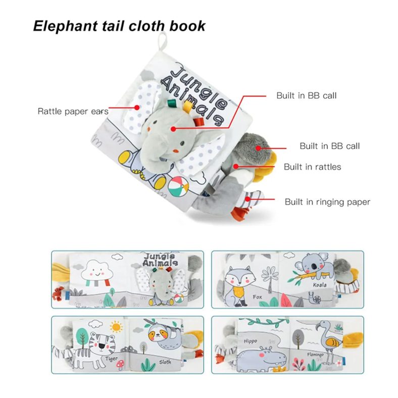 LIBRO DE TELA CON TEXTURAS ESTIMULACIÓN SENSORIAL ELEFANTE - 2