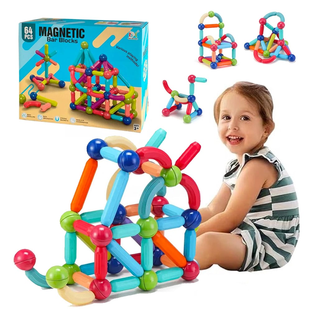 JUEGO DE CONSTRUCCION BLOQUES MAGNETICOS STICKS 64 PIEZAS - 1