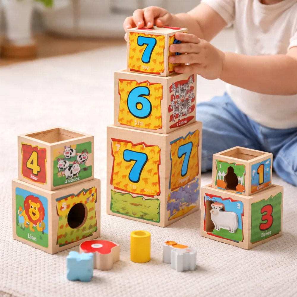 SET CUBOS APILABLES CON ENCAJE DEL 1 AL 8 CON ANIMALES - 1