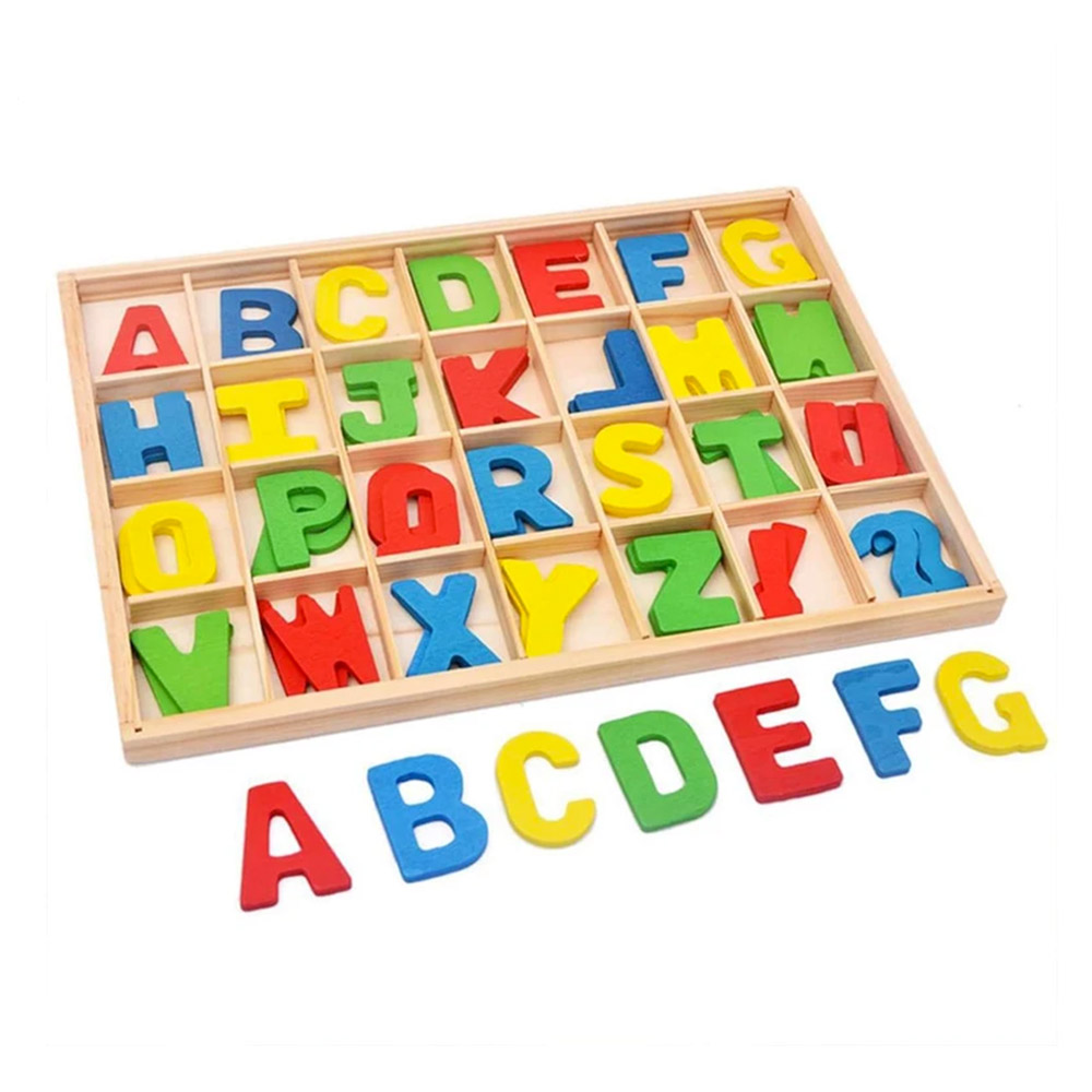 SET DE 56 LETRAS ALFABETO MAYÚSCULAS DE MADERA COLORES - 2