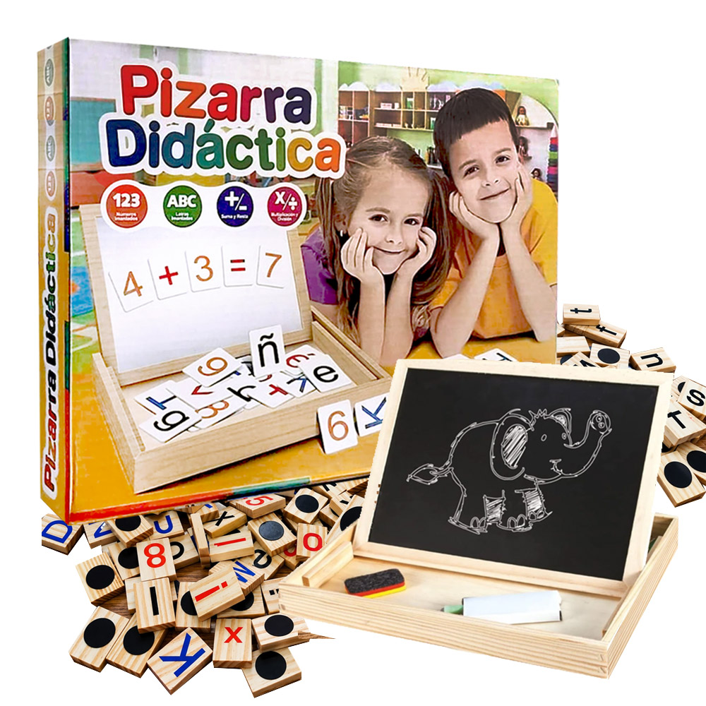 PIZARRA MAGNETICA DIDACTICA ALFA NUMERICO 2 EN 1 FICHAS DE MADERA - 1
