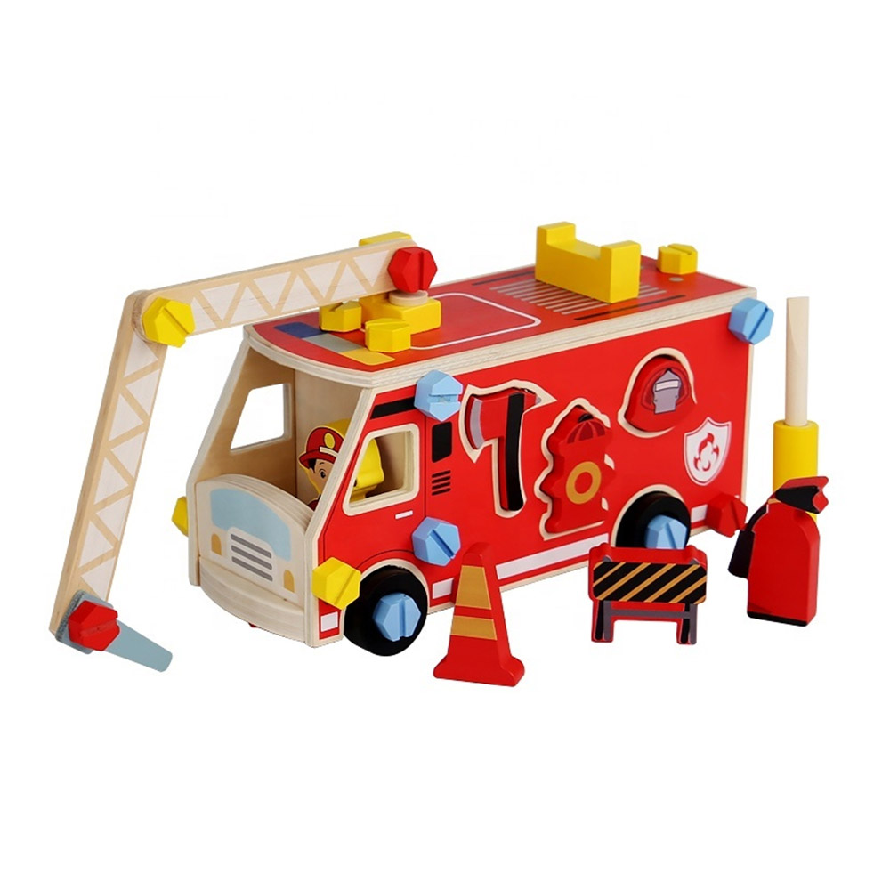 CARRO DE BOMBERO Y HERRAMIENTAS DIDÁCTICO MADERA - 5