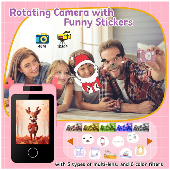 CÁMARA DIGITAL PARA NIÑAS HD 1080P PANTALLA TÁCTIL - ROSA - 2
