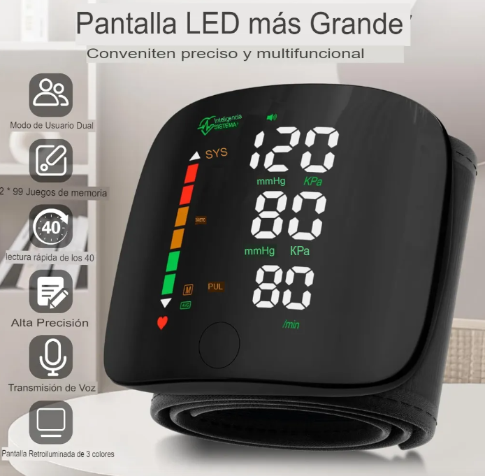 TENSIÓMETRO DIGITAL MEDIDOR DE PRESIÓN ARTERIAL RECARGABLE PANTALLA LED - 1