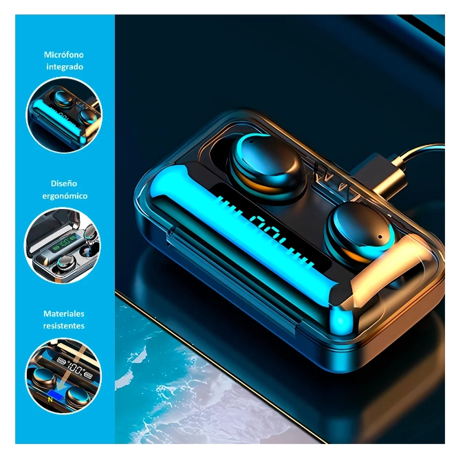 AUDÍFONOS INALÁMBRICOS BLUETOOTH CON POWER BANK F9 - 3