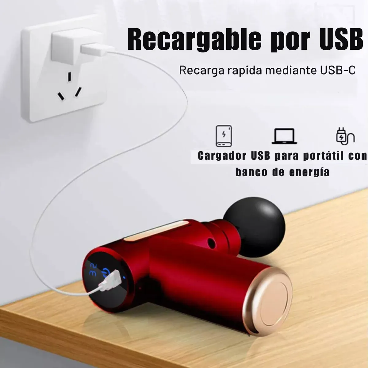 PISTOLA DE MASAJE PORTÁTIL Y RECARGABLE  RECUPERACIÓN MUSCULAR EN CUALQUIER LUGAR - 2