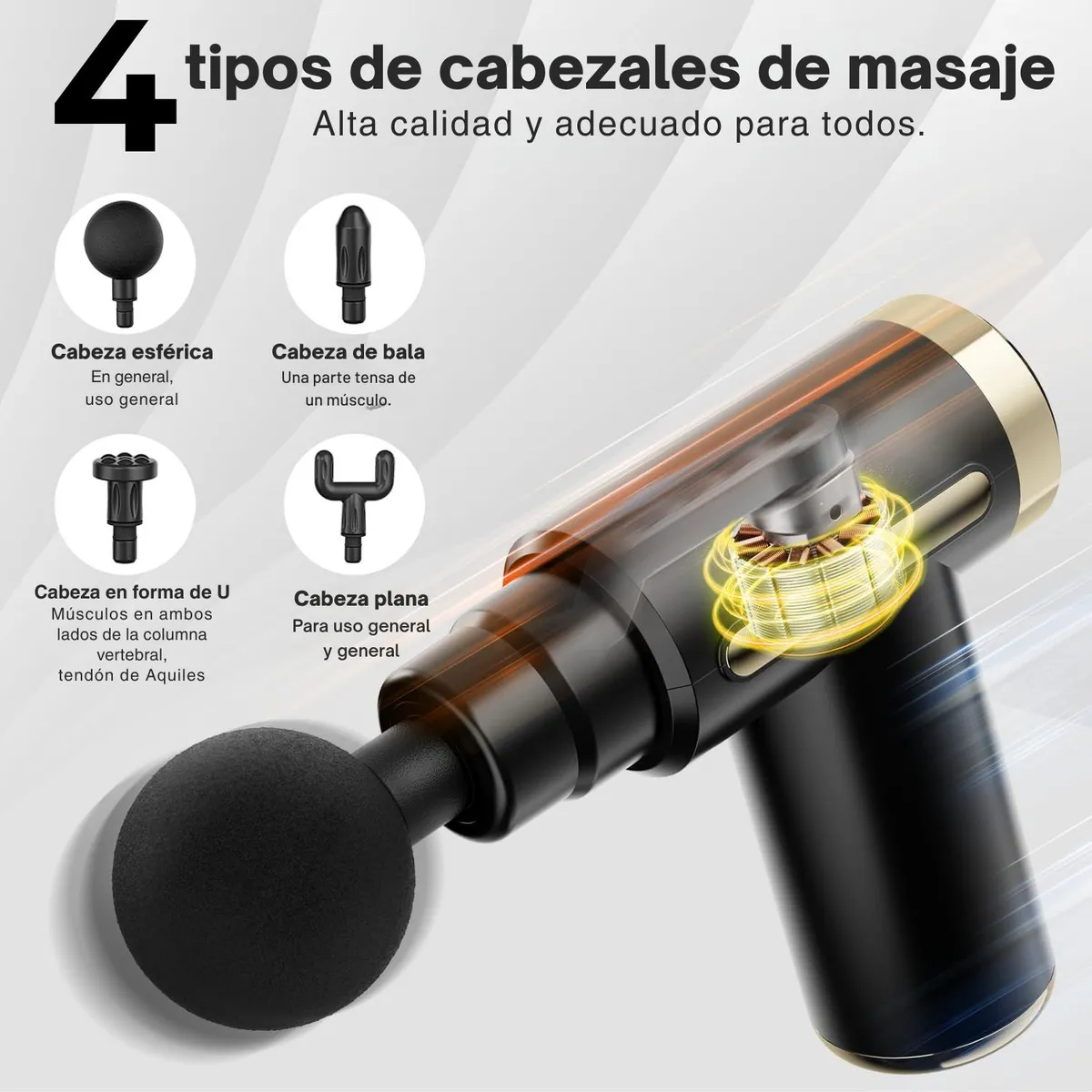 PISTOLA DE MASAJE PORTÁTIL Y RECARGABLE  RECUPERACIÓN MUSCULAR EN CUALQUIER LUGAR - 4